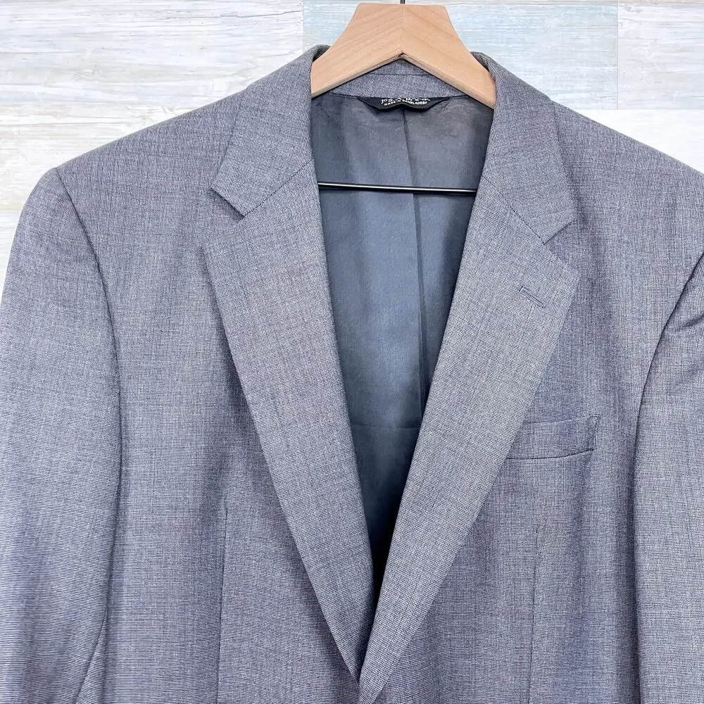 Jos A Bank Wool Nailhead Suit Gray Mens Two Button 41L Jacket 35L Pleated Pants